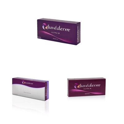 Juvederm, relleno dérmico a base de gel, ácido hialurónico inyectable para restaurar el volumen facial.