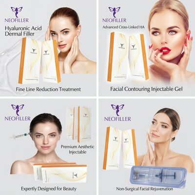 Jeringa estéril de 1ml, relleno dérmico de ácido hialurónico, gel inyectable reticulado biocompatible, estante de 24 meses para contorno facial