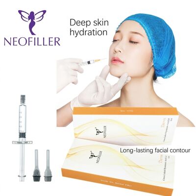 Jeringa estéril de 1ml, relleno dérmico de ácido hialurónico, gel inyectable reticulado biocompatible, estante de 24 meses para contorno facial