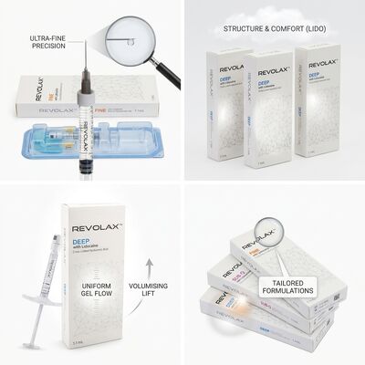 Revolax Relleno de pliegue nasolabial profundo monofásico con enlace cruzado de ácido hialurónico Relleno dérmico 1.1 ml 24 mg/ ml