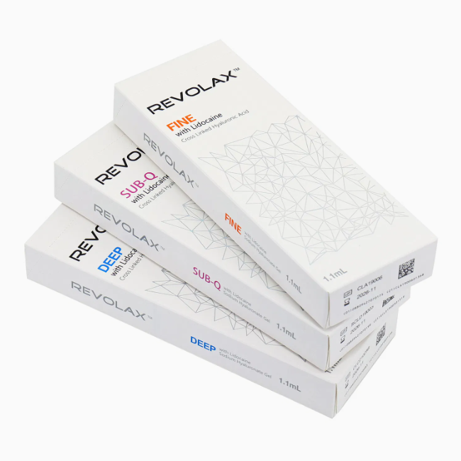 Relleno dérmico fino profundo Sub-Q Revolax con consistencia de gel lisa y elástica para la restauración del volumen facial de aspecto natural